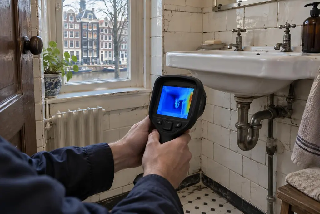 Lekdetectie Purmerend – badkamer met oude leidingen achter de tegels