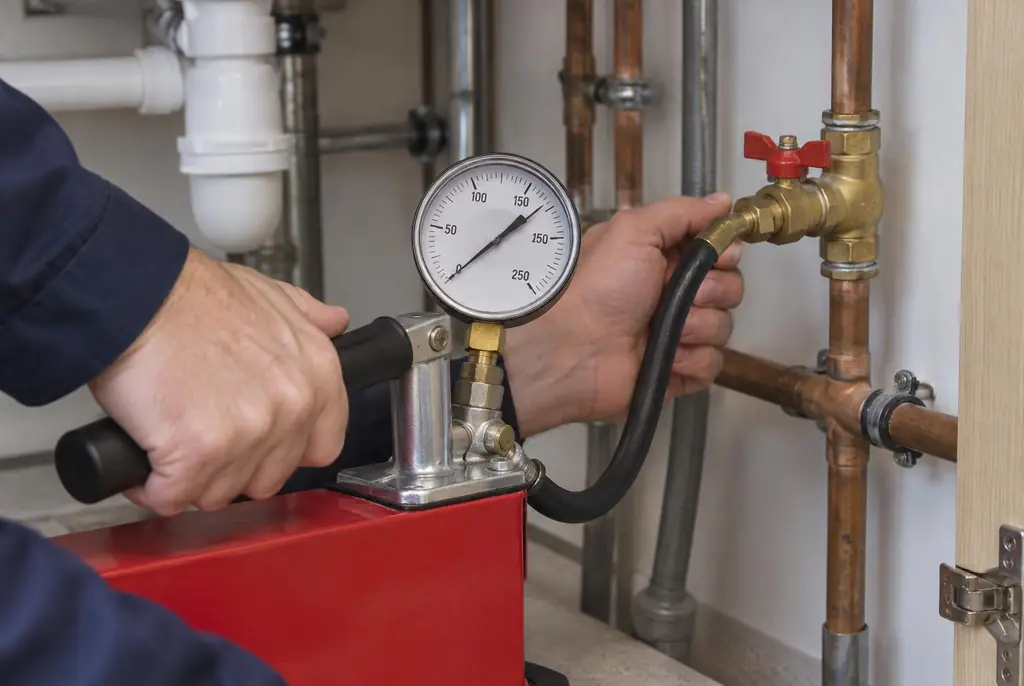 Lekdetectie Purmerend – druktest op een waterleiding met een manometer