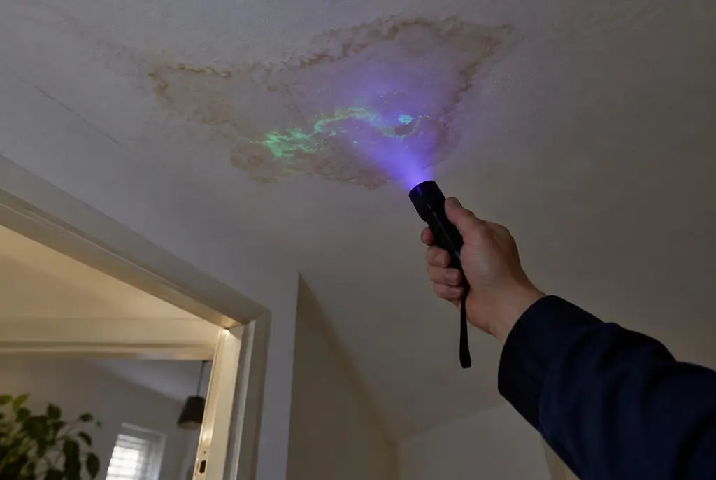 Lekdetectie Purmerend – kleurstof controleren op het plafond met uv-licht
