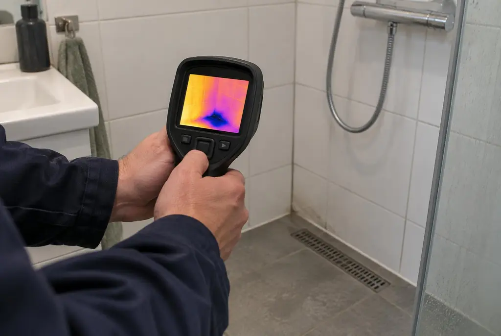 Lekdetectie Purmerend – lekdetectiespecialist met warmtebeeldcamera in een badkamer